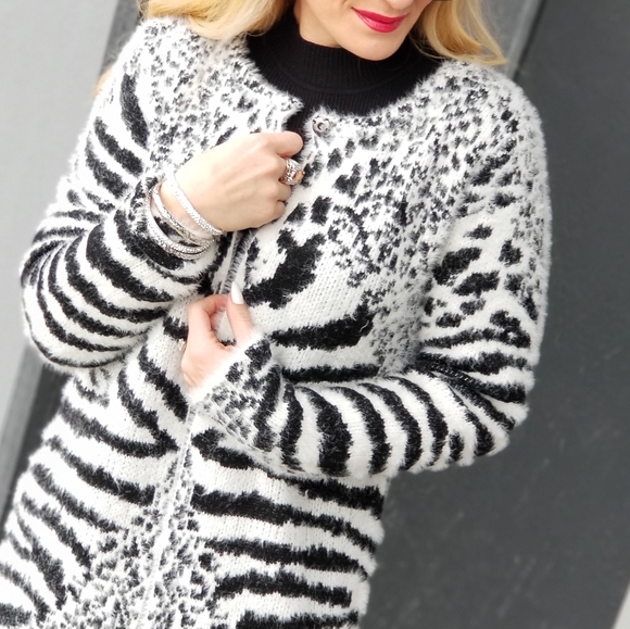 SO SOFT Fuzzy Animal Print Cardigan Long Sleeve - Picture 3 of 5